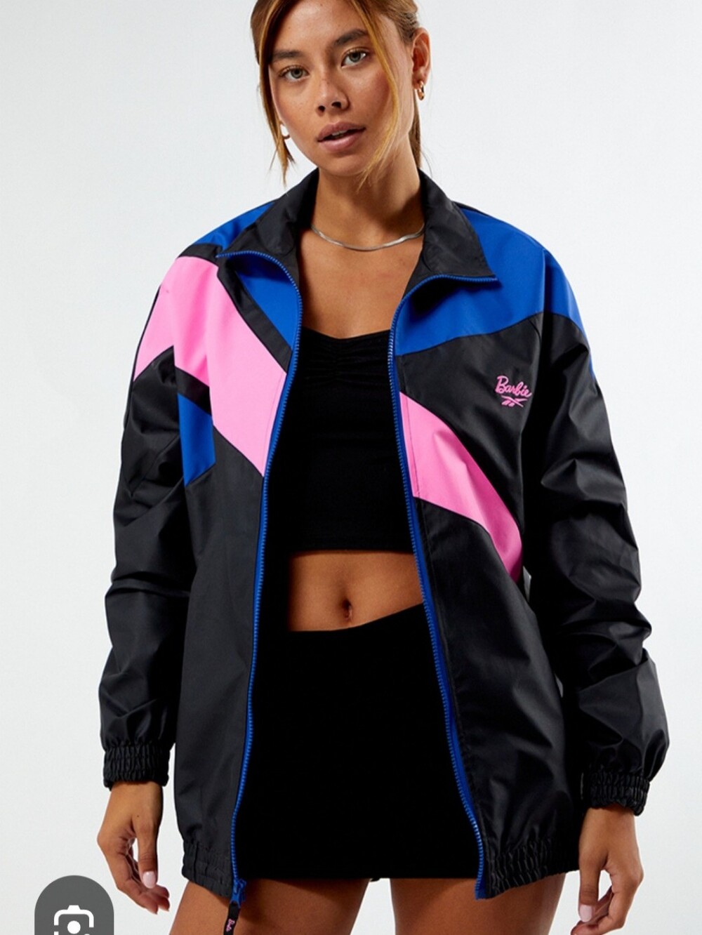 VTG Style Reebok x Barbie Black Pink Blue Windbreaker Large
